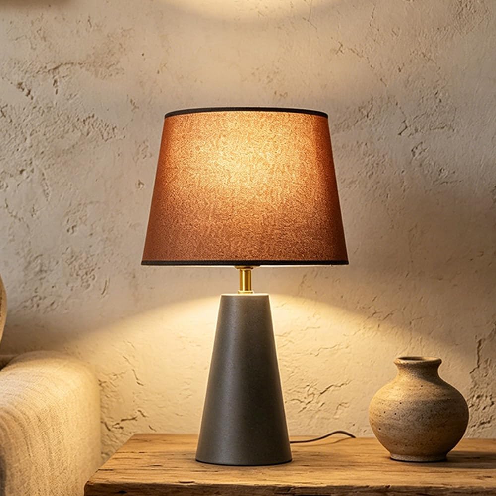 Luminiq Moderne Nachttischlampe – Leinenschirm, schwarzer Metallfuß