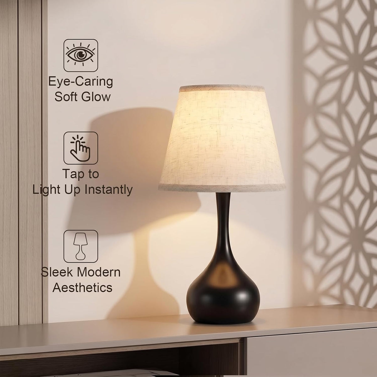 Luminiq Touch-Nachttischlampe – 3-stufig dimmbar mit Stoffschirm
