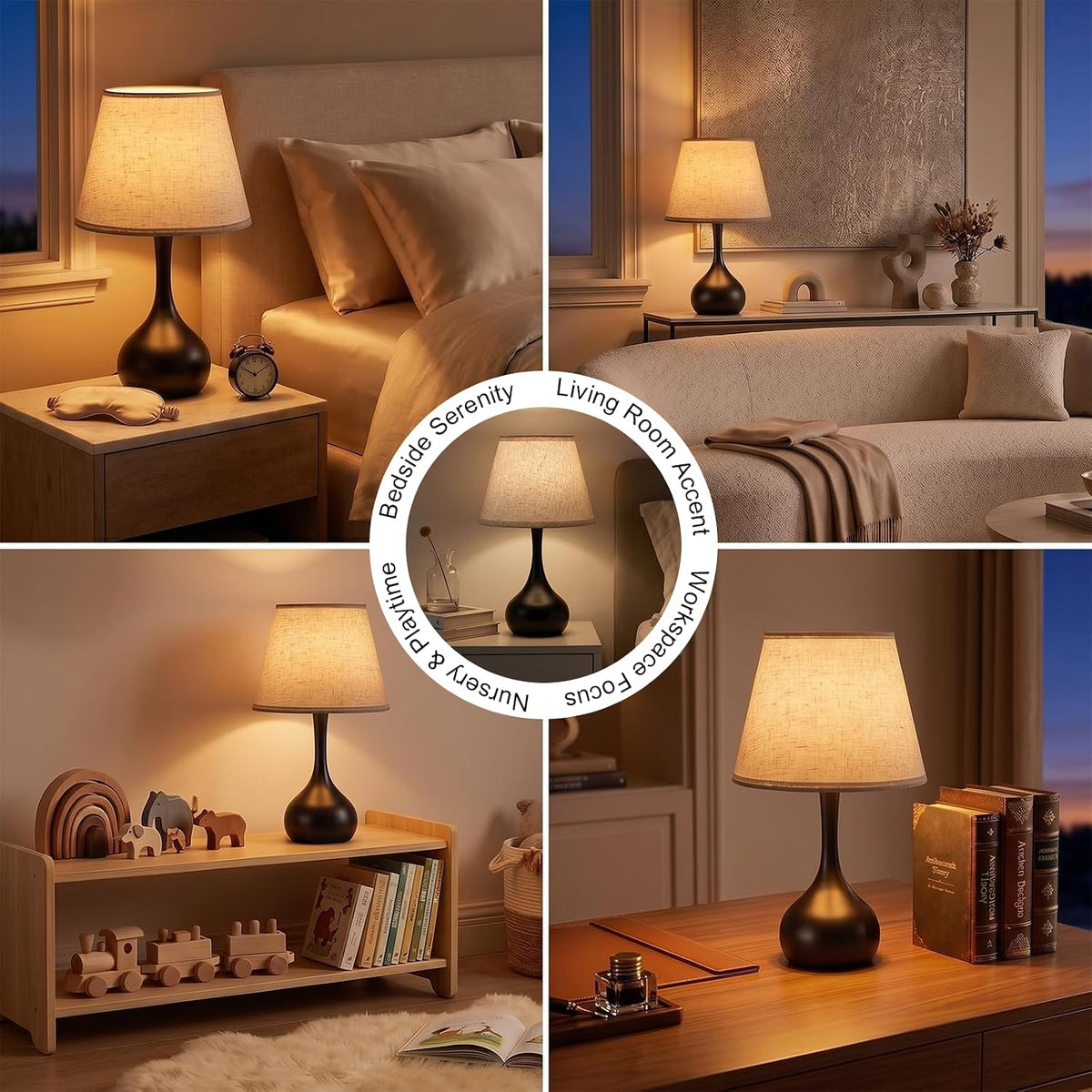 Luminiq Touch-Nachttischlampe – 3-stufig dimmbar mit Stoffschirm