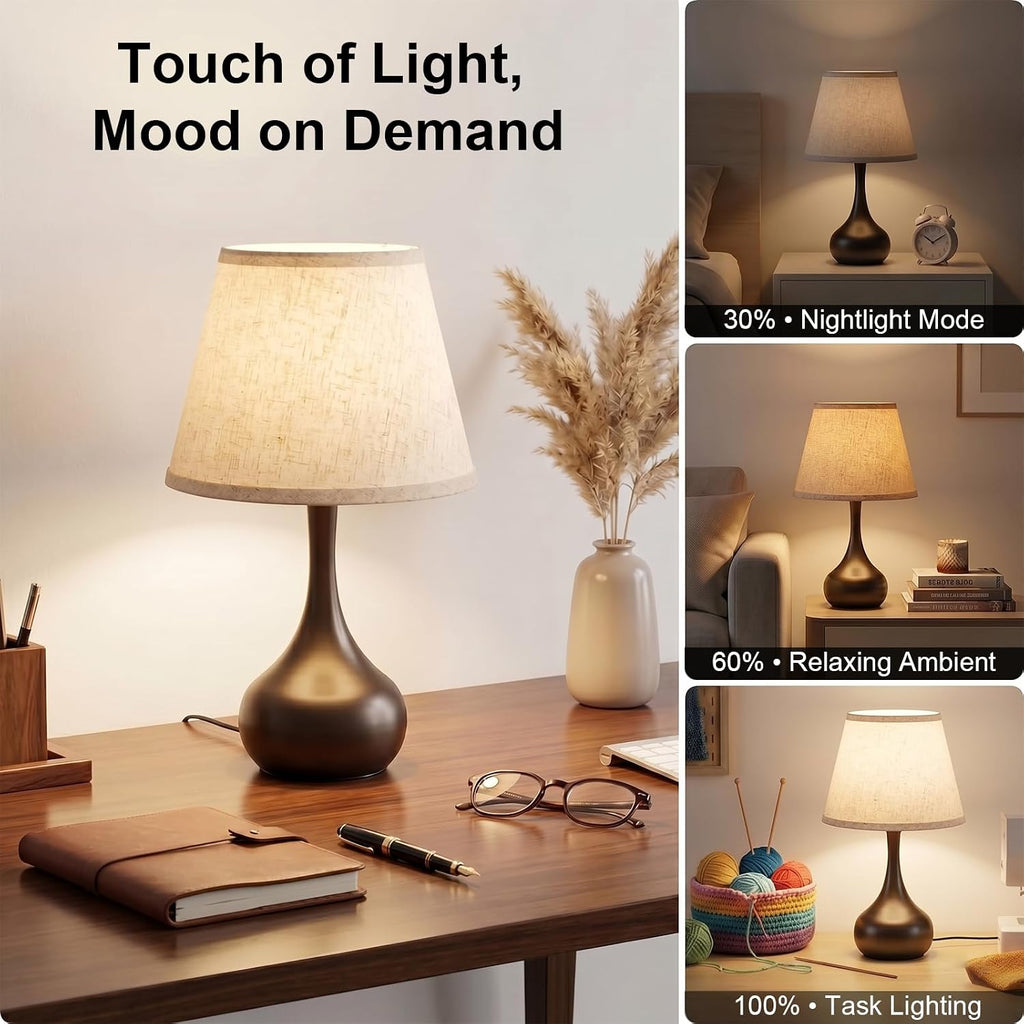 Luminiq Touch-Nachttischlampe – 3-stufig dimmbar mit Stoffschirm