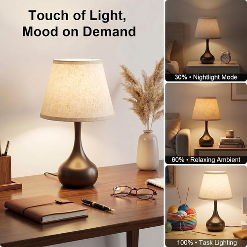 Luminiq Touch-Nachttischlampe – 3-stufig dimmbar mit Stoffschirm