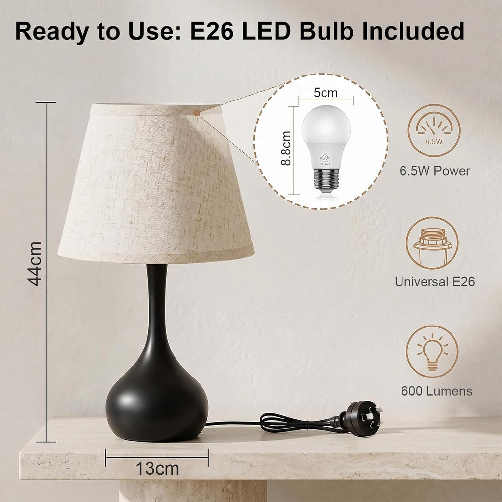Luminiq Touch-Nachttischlampe – 3-stufig dimmbar mit Stoffschirm